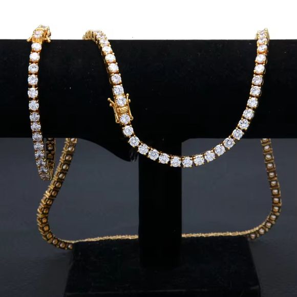 4MM Tennis Chain Necklace 1 Row 18k Gold Plated ICED Hip Hop CZ Jewelry - Picture 4 of 4